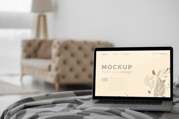 Mock Up Laptop In Bedroom Psd