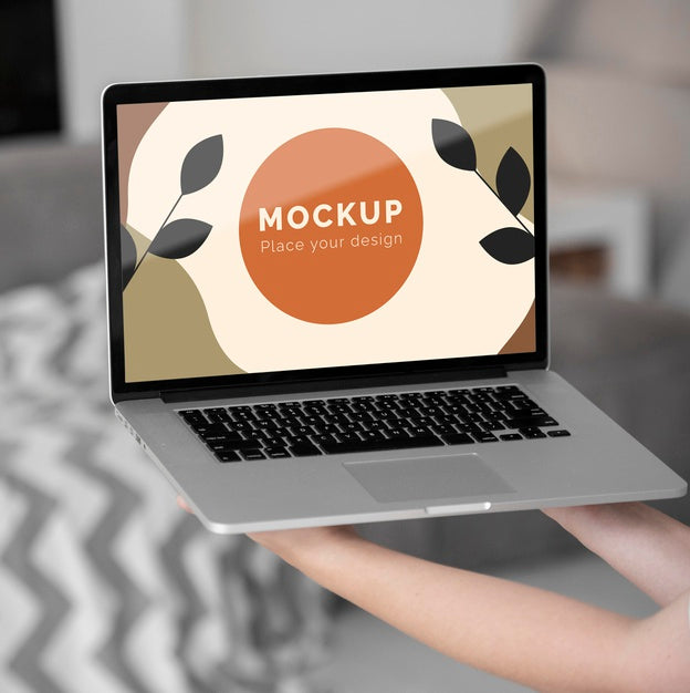 Mock Up Laptop In Bedroom Psd