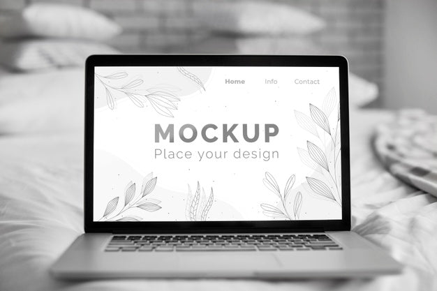 Mock Up Laptop In Bedroom Psd