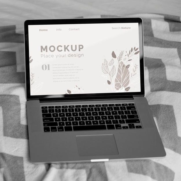 Mock Up Laptop In Bedroom Psd
