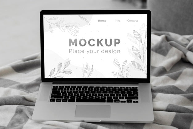 Mock Up Laptop In Bedroom Psd