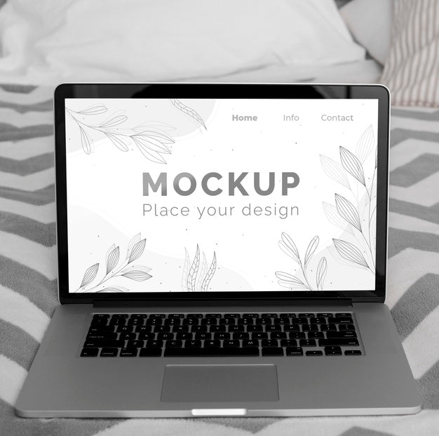 Mock Up Laptop On Bed Psd
