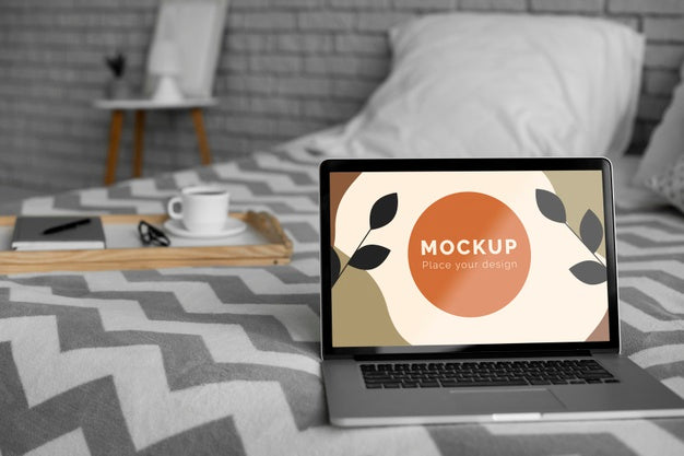 Mock Up Laptop On Bed Psd
