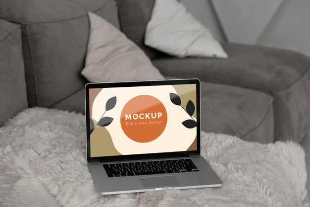 Mock Up Laptop On Bedroom Psd