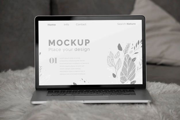 Mock Up Laptop On Bedroom Psd