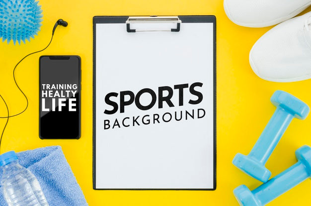 Mock-Up Mobile And Clipboard With Message For Sport Psd
