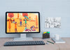 Mock-Up Monitor With Colorful Draw Psd