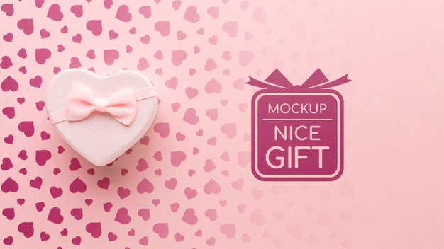 Mock-Up Nice Gift With Heart Shaped Gift Box Psd