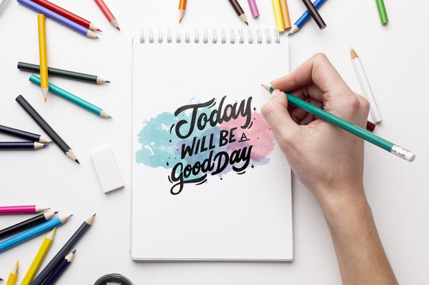 Mock-Up Notebook With Crayons Psd