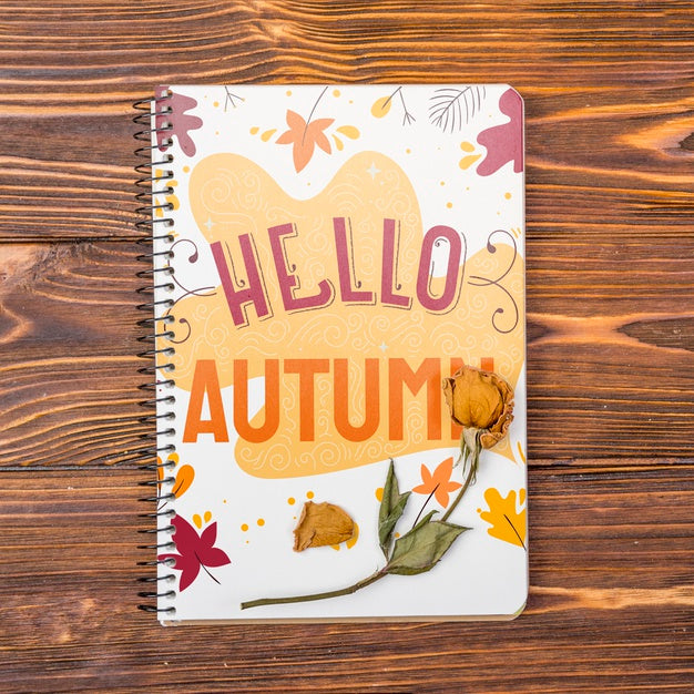 Mock-Up Notebook With Hello Autumn Message Psd