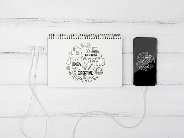 Mock-Up Notebook With Phone Beside Psd