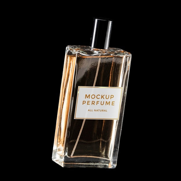 Mock-Up Of Clear Bottle Of Perfume On Black Background Psd