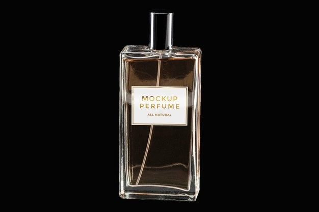 Mock-Up Of Clear Bottle Of Perfume On Black Background Psd