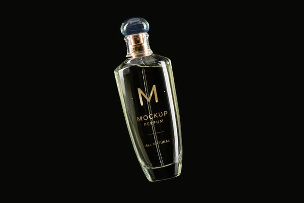 Mock-Up Of Clear Bottle Of Perfume On Black Background Psd
