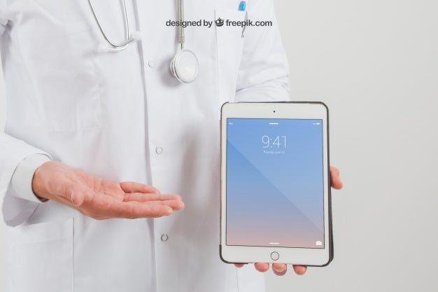 Mock Up Of Tablet On Doctor'S Hands Psd