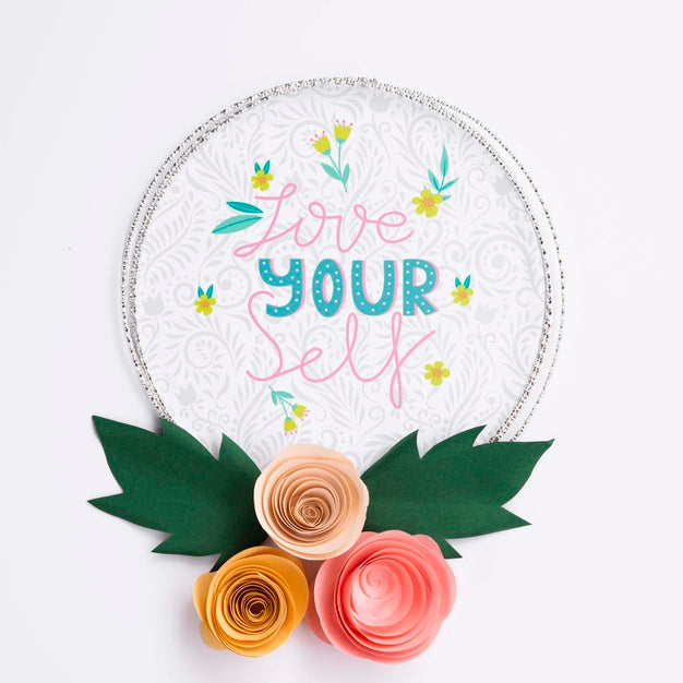 Mock-Up Ornamental Floral Frame With Motivational Message Psd
