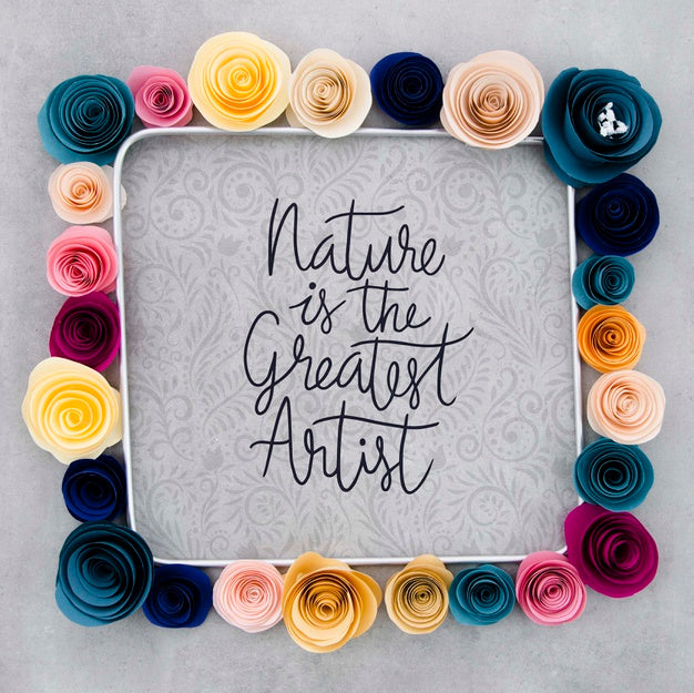 Mock-Up Ornamental Floral Frame With Positive Message Psd