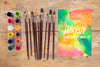 Mock-Up Painting Brush Collection And Watercolors Psd