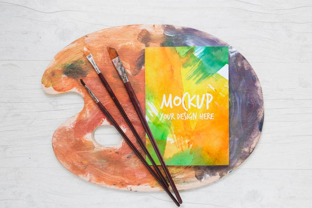 Mock-Up Painting Watercolors And Brushes Psd