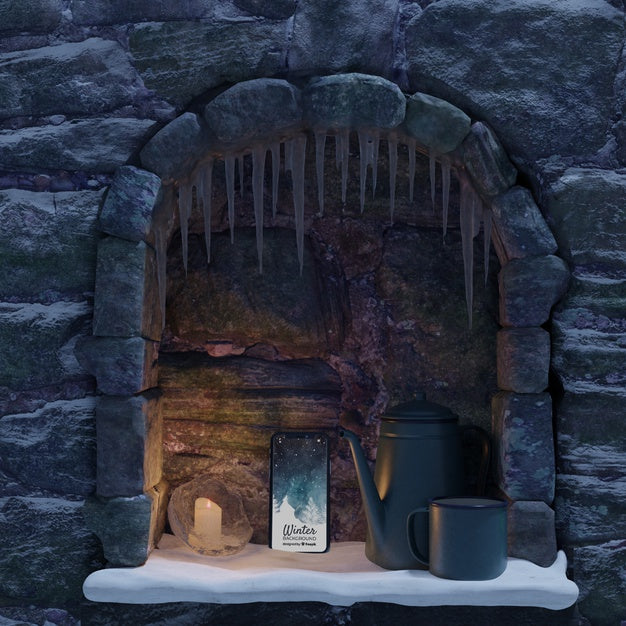 Mock-Up Phone And Kettle Placed On Fireplace Psd