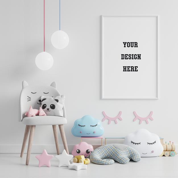Mock Up Poster Frame In Children Room, Kids Room, Nursery Mockup Psd