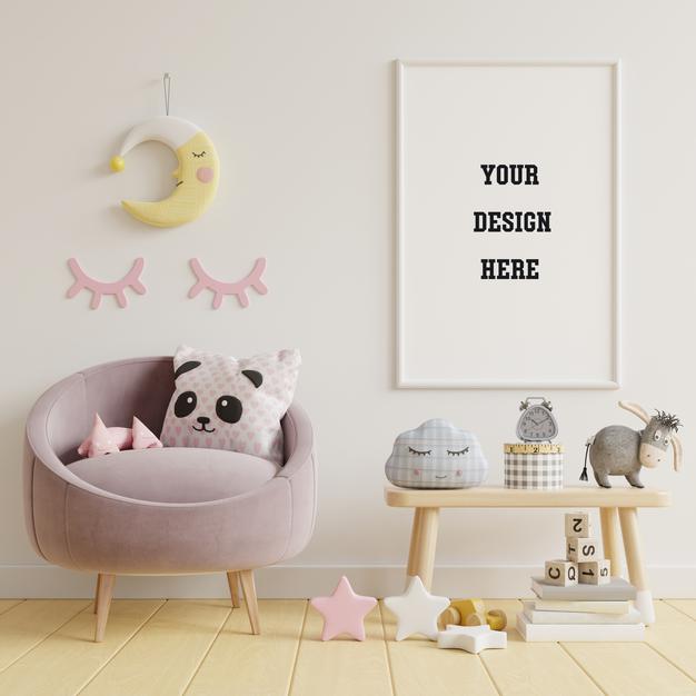 Mock Up Poster Frame In Children Room Psd