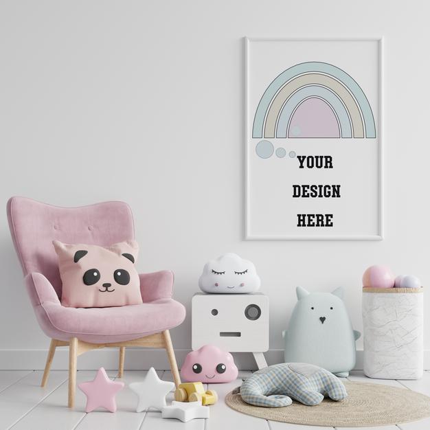 Mock Up Poster Frame In Children'S Room ,3D Rendering Psd