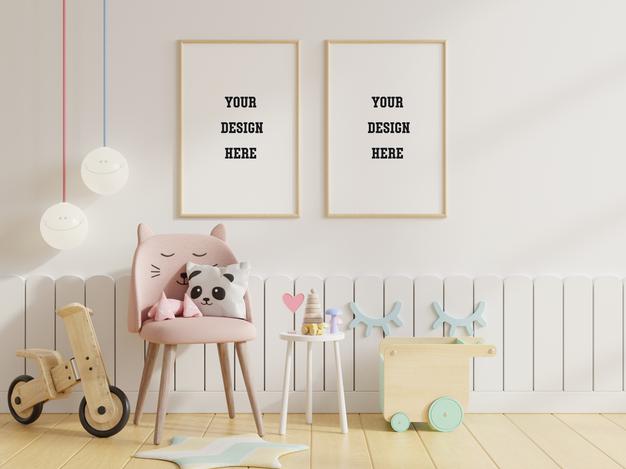 Mock Up Poster Frames In Children Room Psd
