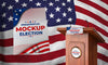 Mock-Up Presidential Election Podium For United States With Flag And Poster Psd