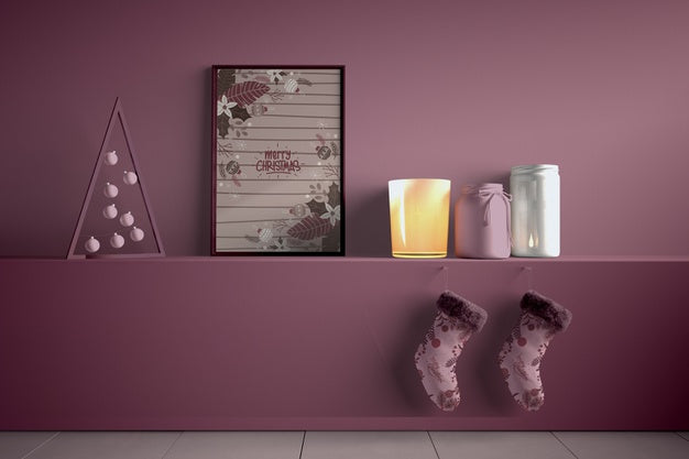 Mock-Up Scandinavian Christmas With Pair Of Socks Psd