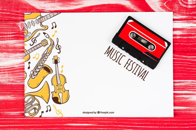 Mock-Up Sheet With Music Concept And Tape Psd