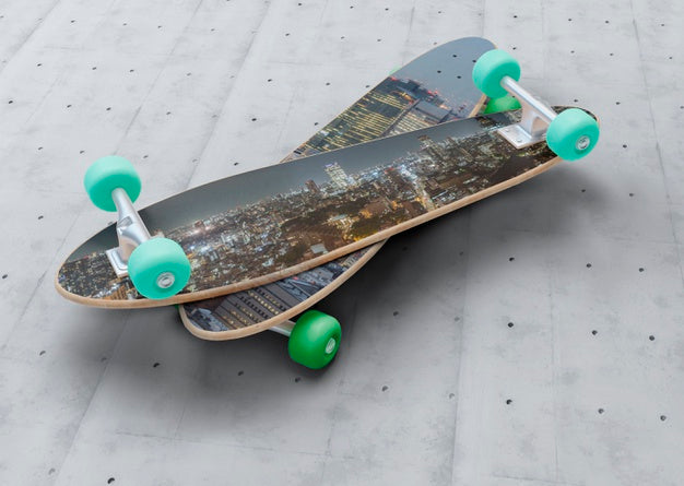 Mock-Up Skateboard On Top Of Another Psd