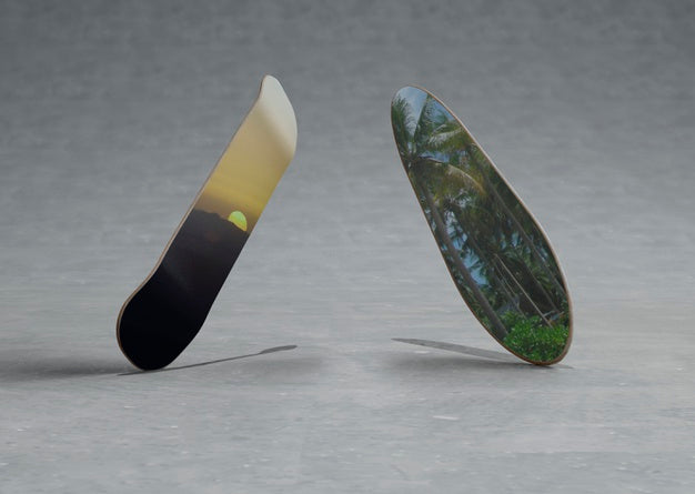 Mock-Up Skateboards With Designs Standing Psd