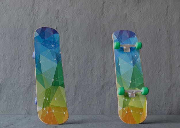 Mock-Up Skateboards With Low Poly Design Psd
