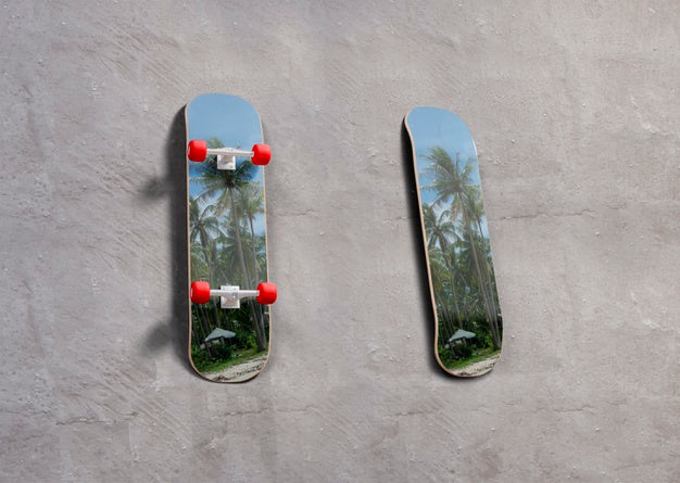 Mock-Up Skateboards With Tropical Design Psd
