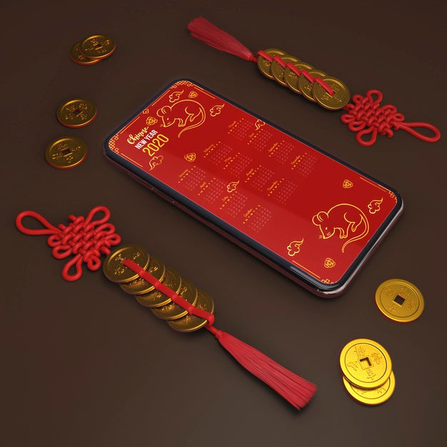 Mock-Up Smartphone And Ornaments For New Year Psd