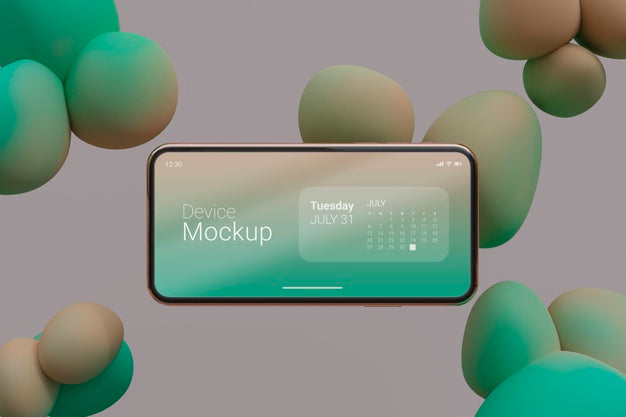 Mock-Up Smartphone Composition With Liquid Dynamic Elements Psd