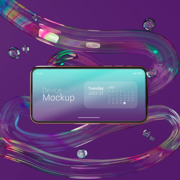 Mock-Up Smartphone With Liquid Dynamic Elements Psd