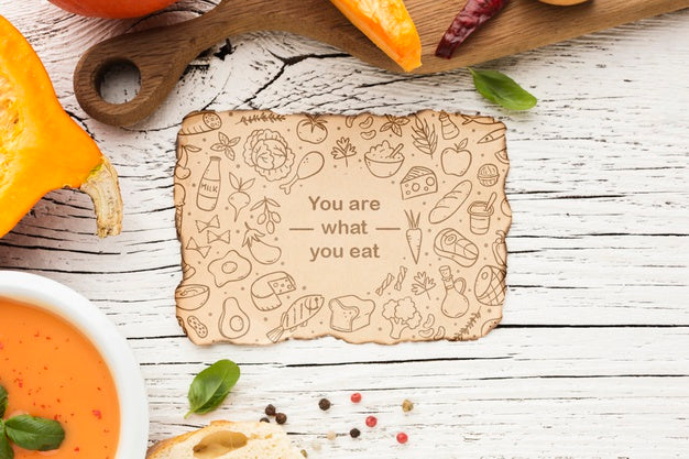 Mock-Up Soup Of Pumpking On Table Psd