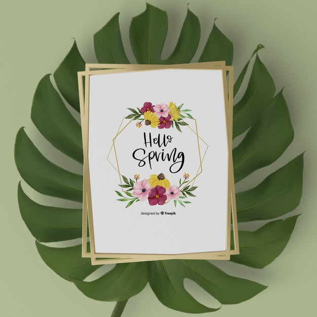 Mock-Up Spring Card On 3D Leaf Psd
