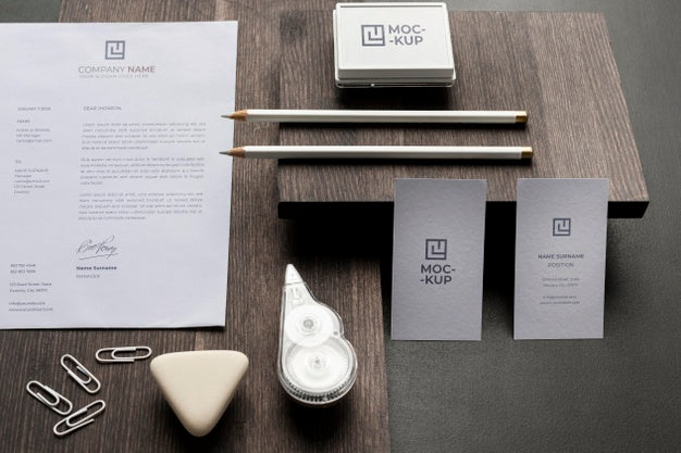 Mock-Up Stationery On Wood Arrangement Psd