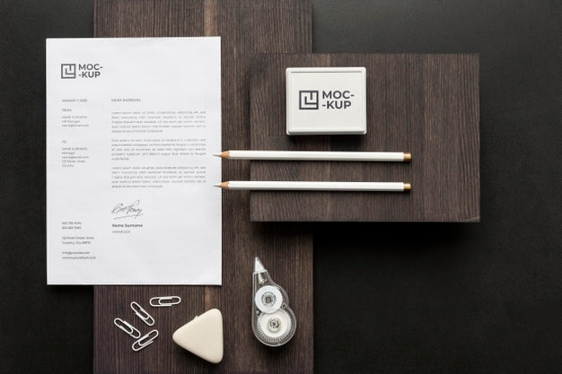 Mock-Up Stationery On Wood Arrangement Psd