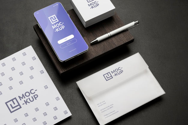 Mock-Up Stationery On Wood Assortment Psd