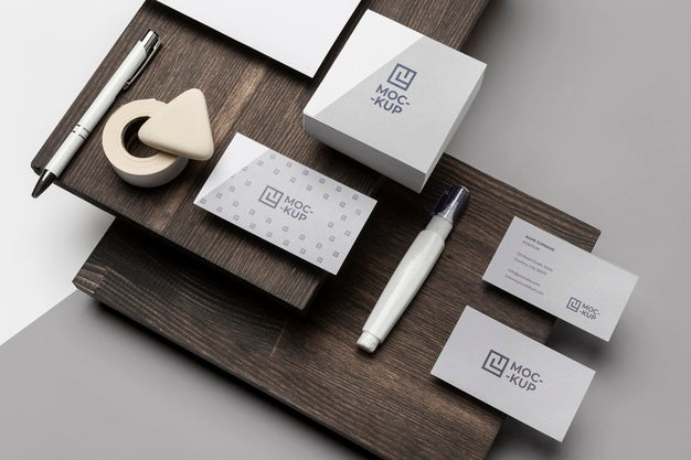 Mock-Up Stationery On Wood Composition Psd
