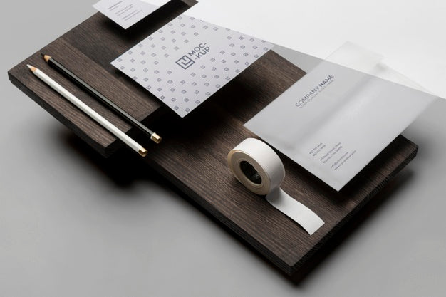 Mock-Up Stationery On Wood Composition Psd