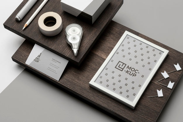 Mock-Up Stationery On Wood Composition Psd