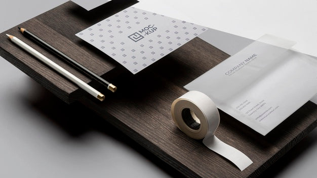 Mock-Up Stationery On Wood Composition Psd