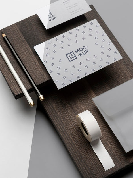 Mock-Up Stationery On Wood Composition Psd