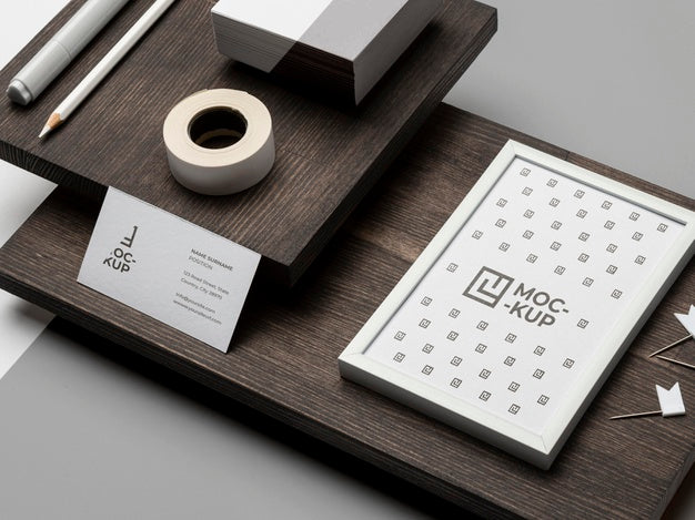 Mock-Up Stationery On Wood Composition Psd
