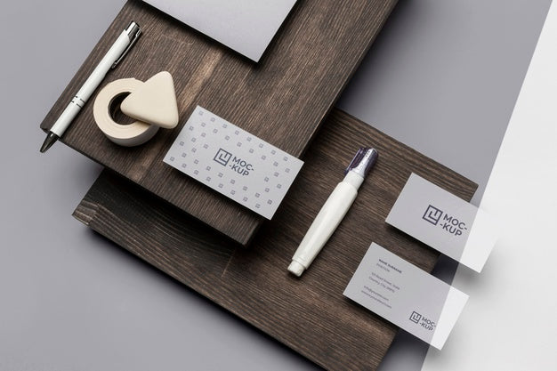 Mock-Up Stationery On Wood Composition Psd